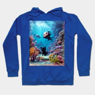 Black Kitten in Underwater Fantasy World Hoodie